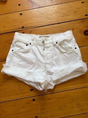 Free People We The Free White Denim Cutoff Shorts Size 24 Low Rise Raw Hem